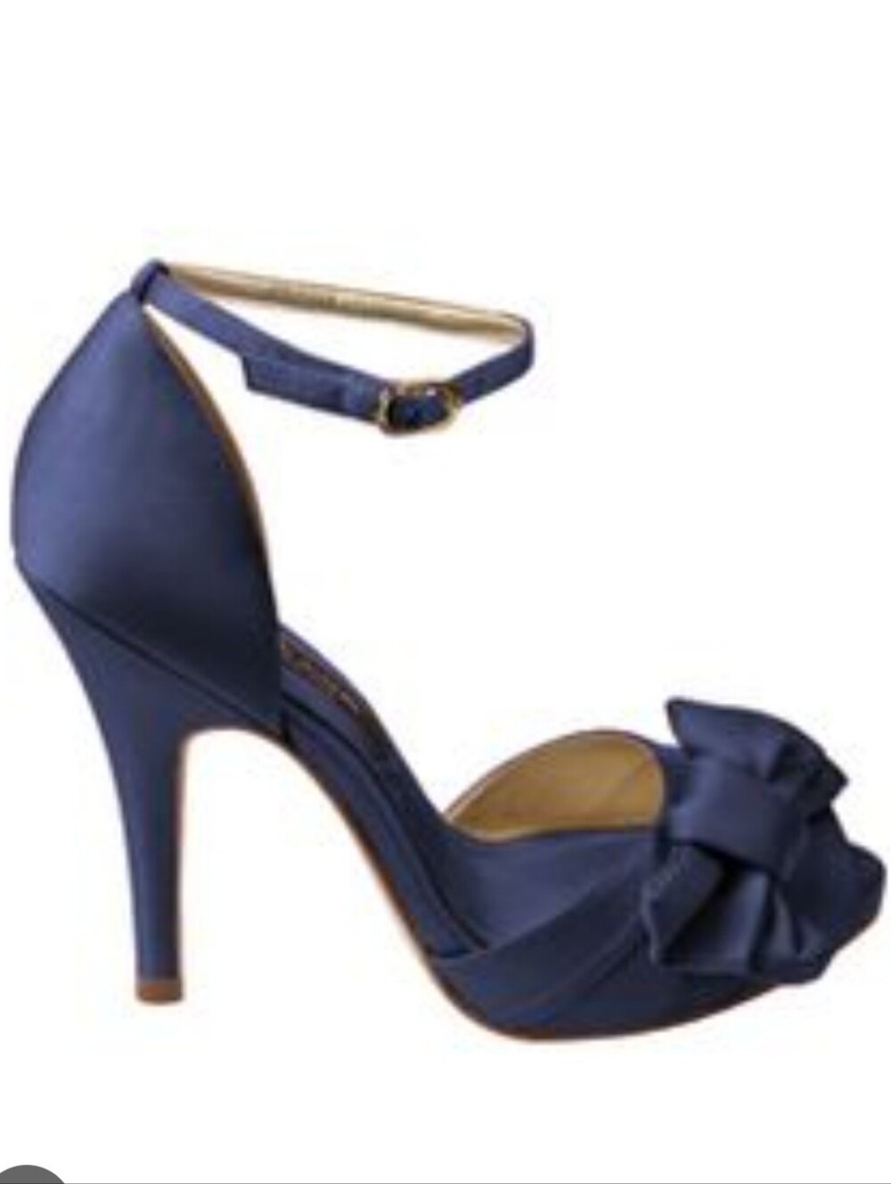 Audrey Brooke Navy Satin Peep-Toe Ankle-Strap Heels with Bow Sz 9